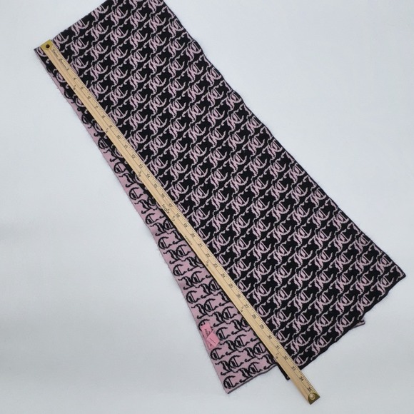 Y2K JUICY COUTURE Pink Black All Over Logo Reversible Knit Scarf Chic Glam Barbi - Picture 11 of 11